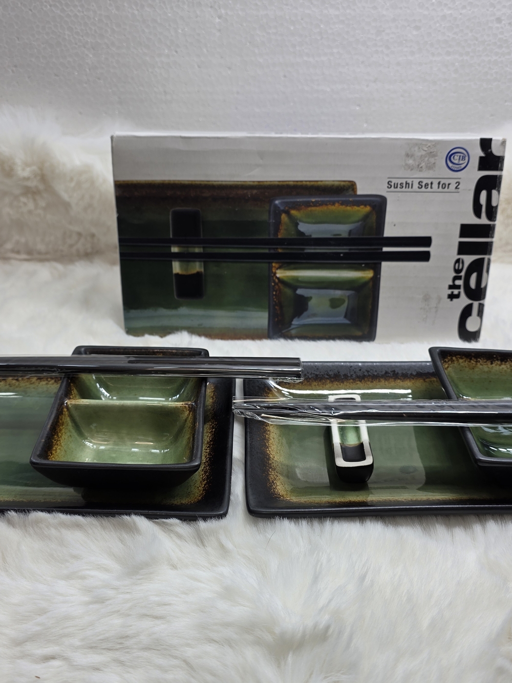 The Cellar Green Glaze Sushi Set for 2